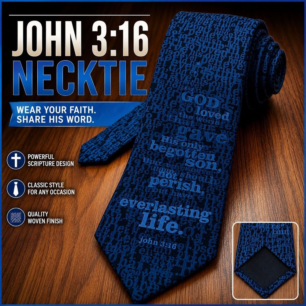 Eagles Wings John 3:16 Christian Necktie Black Blue Scripture Word Art Tie